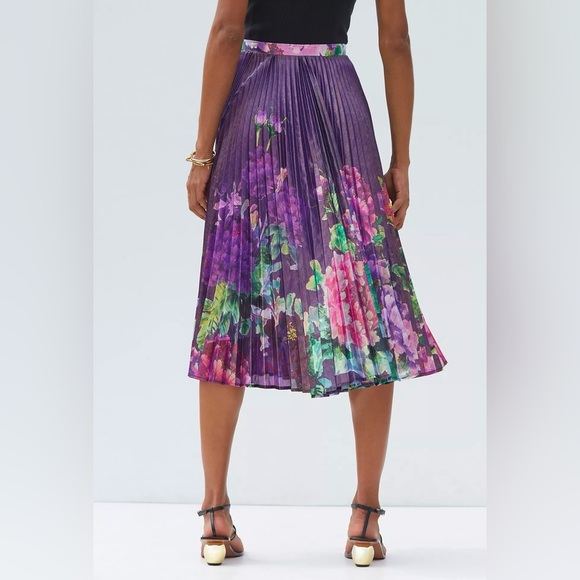 Anthropologie Delfi Collective Floral Midi Pleated Purple Skirt Size Small - Picture 3 of 16